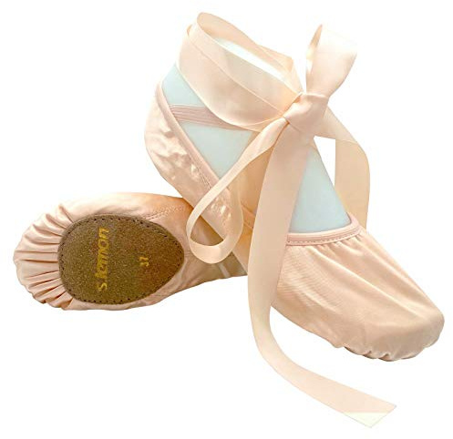 s.lemon Satin Ballet Shoe, Girls Women Pink Ballet Shoes with Ribbon (36EU)