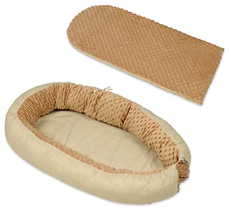 Velinda Kuschelnest Babynest Babynestchen Nestchen Reisebett Wickelauflage Kuschelbett (Muster: beige Karos - cappuccinofarben)