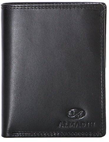 ALMADIH Leder Portemonnaie Hochformat RFID Schutz 12 Kartenfächer Rindsleder mit Geschenkbox (P1H-S) Herren Börse Geldbörse Geldbeutel Portmonee Brieftasche Herrenbörse Unisex hochkant (P1H schwarz)
