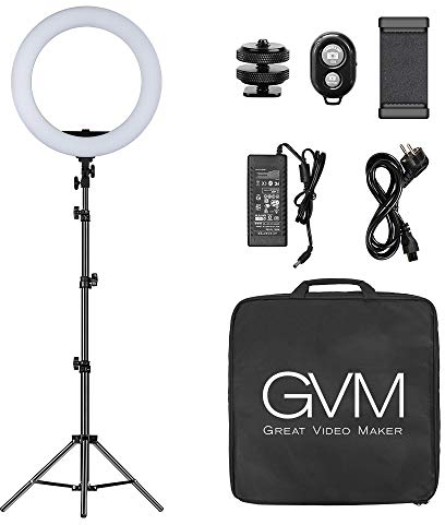 Anillo de luz LED GVM con trípode 48 cm, 3200-5600K Anillo de Selfie Bicolor para fotografía de luz Titok Vlog Youtube Retrato Vlog Selfie Anillo de luz, luz de Video LED, Anillo de luz de fotografía