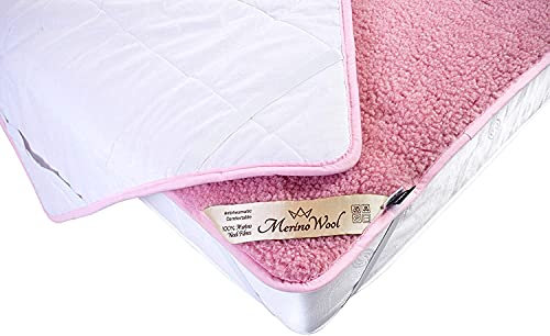 ROSA Unterbett Merino Wolle Unterbett Reversibel Schurwolle Matratzen-Topper/Matratzen-Schoner/Matratzen-Auflage/Matratzen-Schoner in verschiedenen Größen - Befestigung mit 4-Eckgummis