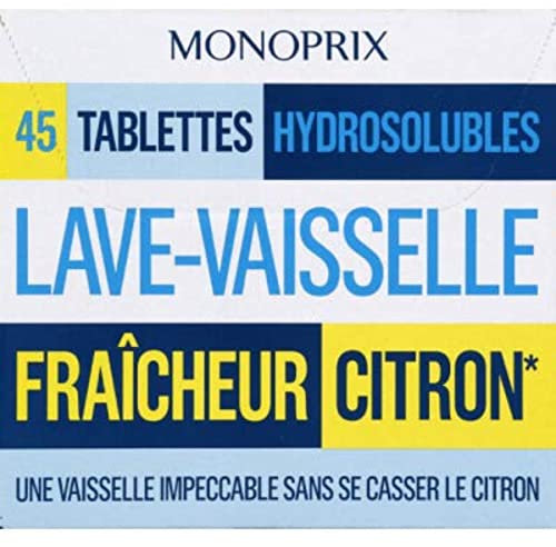 Monoprix Tablettes hydrosolubles lave-vaisselle fraîcheur citron - La boîte de 45, 450g