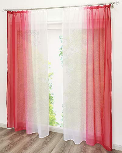 EZ GLAM Gardinen mit Verlauf-Farben Muster Schön Transparent Voile 2PC Vorhänge (B*H 140 * 225cm, Rot mit Kräuselband)
