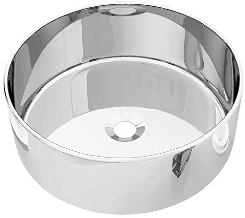 vidaXL Waschbecken Aufsatzwaschbecken Waschtisch Handwaschbecken Waschschale Waschplatz Aufsatzbecken Becken Badezimmer 40x15cm Keramik Silbern