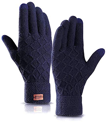 HIYATO Handschuhe Herren Touchscreen, Winterwarme Strickhandschuhe mit Weichem Wollfutter in der Farbe (Navy)