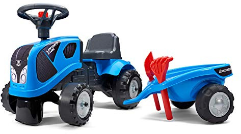FALK - Porteur tracteur Landini avec remorque - Dès 12 mois - Fabriqué en France - pelle et râteau inclus - 2 styles de personnalisation - Plaque d'immatriculation personnalisable - 250C