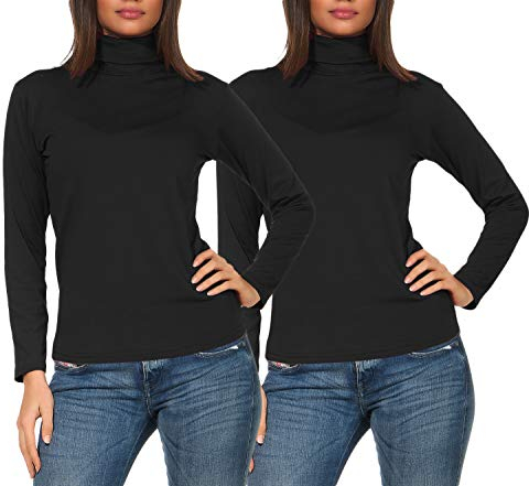 sockenhimmel Skirolli Damen 2er Set Thermo- Unterziehrolli Langarm Funktionswäsche Rollkragenshirt (40-42, Schwarz/Schwarz)