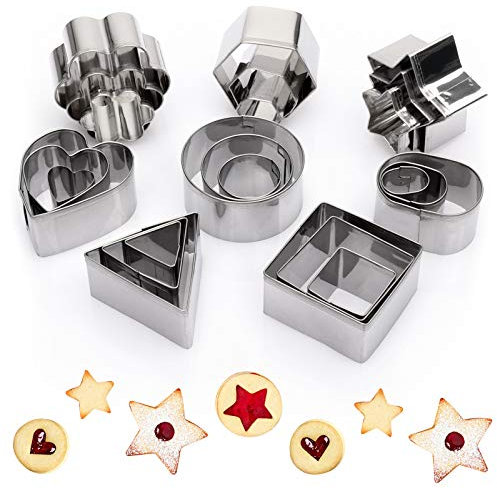 Plätzchen Ausstecher Mini, Kleine Keksausstecher aus Edelstahl, 24 Teile Geometrische Keks Ausstechformen Set, DIY Tools für Backen Fondant Weihnachten (Hexagon)