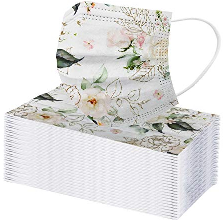 AMDOLE Jinchan 50 Stück Erwachsene Einwegmẵske Bedruckt 3 lagig Mund Nasenschutz Blumen Motiv Halstuch Mα_sken Tücher Atmungsaktiv Multifunktionstuch Bandana Schals