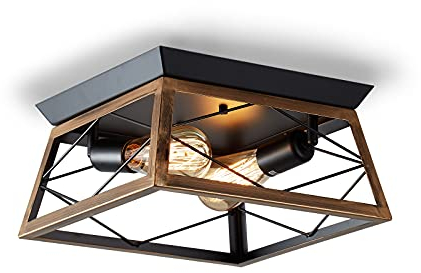ENCOFT Deckenleuchte Vintage Industrial Bronze Retro Deckenlampe Metall Käfig Semi-Flush Mount Hängeleuchte mit 2 E27 Fassung für Flur Restaurant Wohnzimmer Küche Büro
