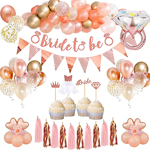 Hen Party Decoration Balloon,Hen Night Rose Gold Accessories Supplies with Bride to Be Banner,Hen Do Confetti Latex Balloon, Bachelorette Cake Topper for Bridal Shower Decorations.