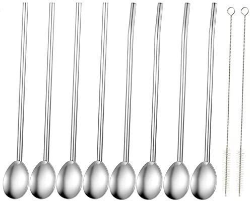 NMQLX Spoon Straw Set Stainless Steel Drinking Spoon Straws