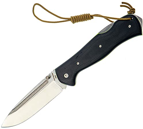 Miguel Nieto Navaja Centauro XXL 08-G10, con hoja en acero inoxidable Böhler N695 de 10 cm. y empuñadura en G10 negro, con separadores de fibra verdes, Hueco con cordón fiador incluido