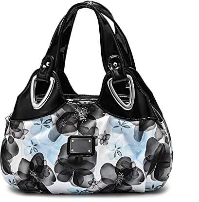 DIRRONA Elegant Damen Handtasche Schultertasche Groß Kapazität Tragetasche Leicht Reise Taschen Wasserdicht PU Leder Frauen Umhängetasche Blumentasche Schwarz A