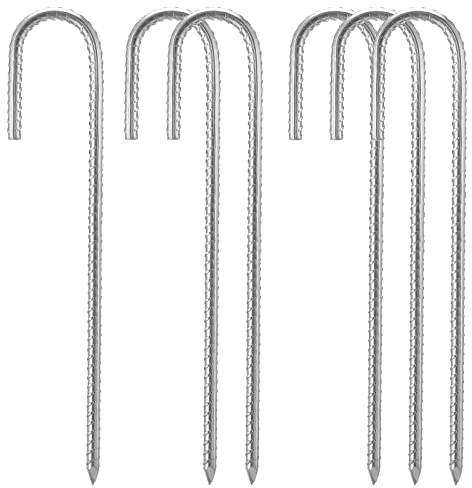 6 Pack Tent Pegs Metal Heavy Duty 12 Inch Galvanised Ground Rebar Stakes, J Hooks Anchors Trampoline Pegs Ground Anchor Pegs for Camping, Marquees, Bouncy Castle, Gazebos, Football Nets, Swing