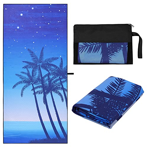MoKo Mikrofaser Strandtuch, Schnelltrocknendes Badetuch Saunatuch Duschtuch Pflegeleicht Sandfrei Saugfähig Großes Pool-Handtuch für Fitness Reisen Sport Sauna Yoga, 185 * 85cm, Blau&Kokosnussbaum