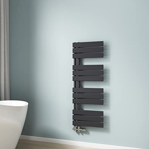 EMKE Scaldasalviette termoarredo piatto, Termoarredo da Bagno, 1041 x 400 mm, Antracite colore, collegamento laterale, 456W, radiatore scaldasalviette ad acqua calda
