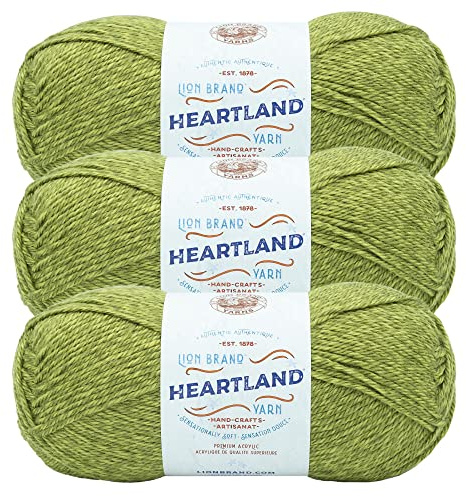 Lion Brand Yarn, Heartland Crochet Yarn, Haleakala, Green, 3 Pack
