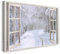 Printistico Bilder Fensterblick 120x80cm Baumwoll-Leinwand auf Keilrahmen mit Aufhänger moderner Kunstdruck XXL Wandbilder Wand-Dekoration Wald Straße Winter Natur Schnee - Natur-Fotografie