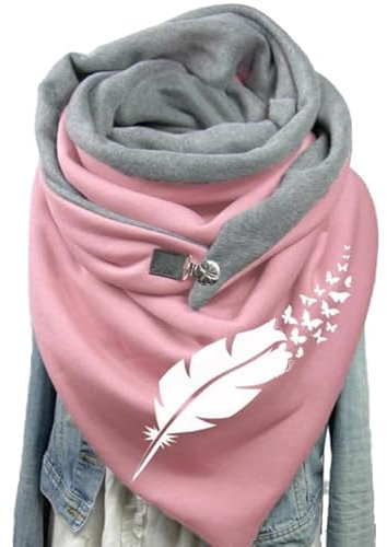 Damen Dreieckschal,Winter Warm Schal mit Knopf Vintage Elegant Lässige Winterschal Deckenschal Halstuch Scarf Weicher Wickel Großer Poncho Cape Herbstschal Dreieckstuch Lange Stola,Feder
