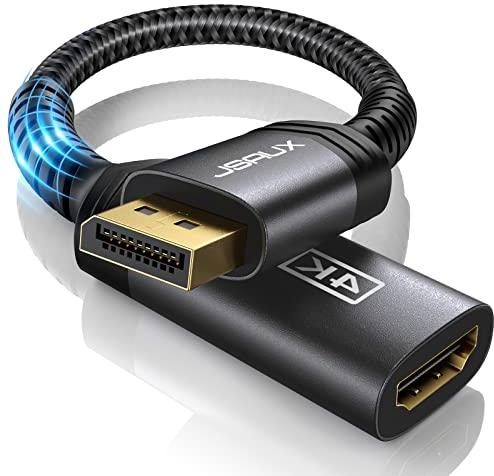 JSAUX DisplayPort auf HDMI Adapter 4K@30Hz Vergoldeter DP Stecker zu HDMI Buchse Konverter Nylon geflochten kompatibel mit HP, HDTV, ThinkPad, Monitor, Projektor, Desktop usw-schwarz