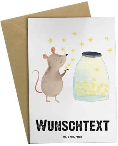 Mr. & Mrs. Panda Personalisierte Karte Maus Sterne - Geschenke, Träume, Lustige Sprüche, Grußkarten Personalisiert, Schwangerschaft, grußkarte, personalisierbar, individuelle, Taufe, Geburtstag
