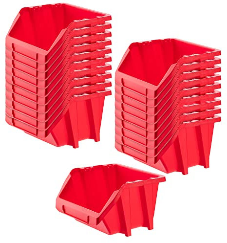 KADAX Cassetta impilabile da officina, piccola scatola di smistamento in plastica PP, in diverse dimensioni e colori, scatole per stoccaggio per parete degli attrezzi (rosso, set da 20 – 187 x 158 mm)
