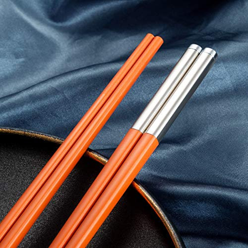 5Pair Alloy Stainless Steel Long Chopsticks Home Hotel Restaurant Portable Sushi Chopsticks (Color : Orange)