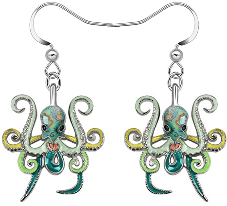 LONYOO Emaille Ozean Tiere Hai Ohrringe baumeln Zinklegierung Oktopus Qualle Wal Delphin Ohrringe für Frauen Mädchen Sommer Charms (Oktopus Ohrringe Grün)