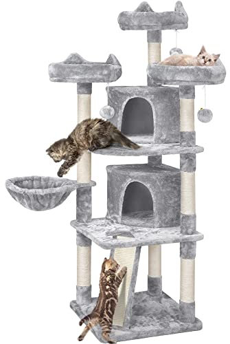 Yaheetech 175cm Multi-Level Cat Tree, Large Climbing Tower with Sisal-Covered Platforms Scratching Board & Scratching Posts, Cozy Perches, Stable Pet Bed Furniture for Indoor Cats/Kittens, Light Grey
