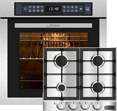 Kaiser Set EH 6306 R +KG 6357, Four à encastrer,inox,79L 15 Fkt. Grill Air fryer Full Touch + Table de cuisson encastrable à gaz 60cm, verre noir