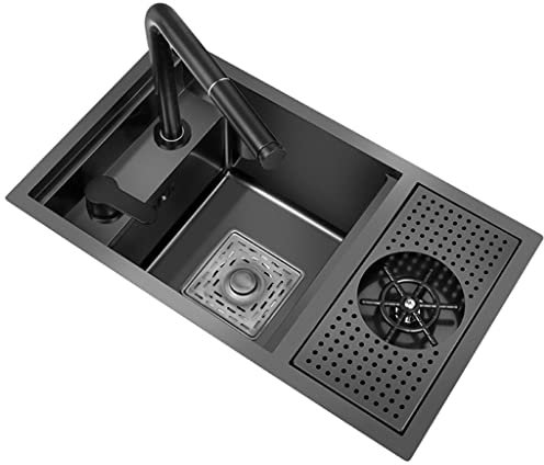 Single Bowl Restaurant Bar Concealed Sink Kitchen Sink With Glass Washer Mini Single Bowl Stainless Steel Sink Multifunctional Vegetable Sink (Color : Black, Size : 55 * 32 * 22cm)