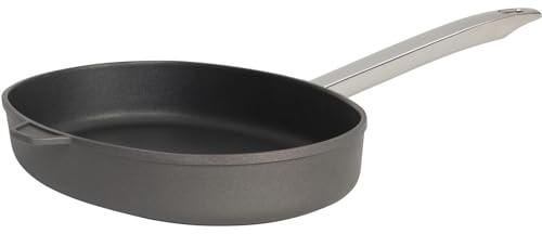 SKK große Aluguss Fischpfanne 38x26 cm - induktionsgeeignet - ovale 7 cm hohe Antihaft Hochrand-Pfanne & Edelstahl Griff - Made in Germany