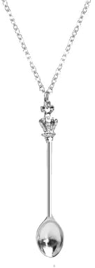 GAUEIOUR Pendentif cuillère à thé, couronne mini cuillère à thé classique, collier à breloques mini cuillère, collier unisexe collier rétro cuillère, Argent sterling