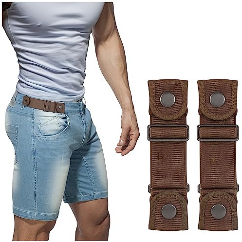 BELTROAD Gürtel ohne Schnalle für Männer und Frauen, Seitengürtel ohne Schnalle, elastisch, verstellbar, unsichtbar, keine Schnalle, 2 x Kaffee, Fit 2 loop distance 7-9