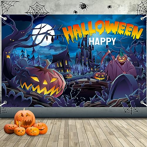 Happy Halloween Banner, Blau Halloween Dekoration Banner, Extra Große Halloween Hängende Banner Dekoration, Halloween Hintergrund Banner Outdoor, Halloween Party Banner für Haus Wand Veranda Deko