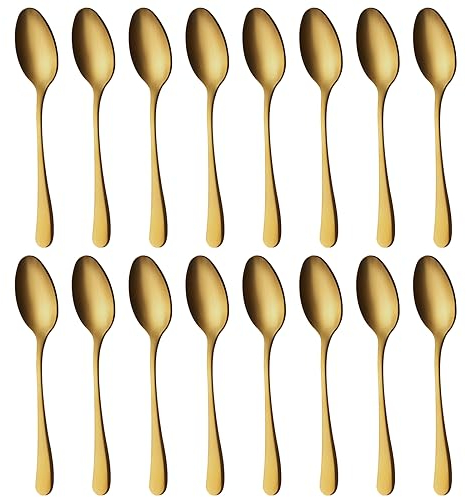 BEWOS Oro Mate Cucharas de Sopa de 16, 20,5 Cm / 8,07 Inch Cucharas de Acero Inoxidable, Serie de Cucharas Soperas Buena, Lavavajillas Cuchara Sopera, Ideal Para Hogares, Restaurantes