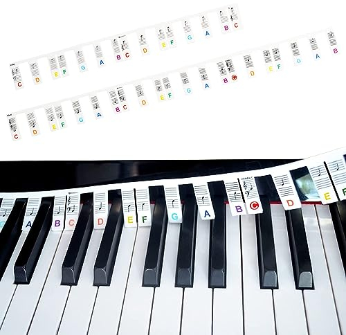 Silikon Klavier Keyboard Noten Aufkleber, Abnehmbare Klaviertastatur Notenetiketten Etiketten, Klaviertasten Aufkleber für 61/88 Tasten, Klavier Tastatur Zubehör für Anfänger Kinder (61 Key B)