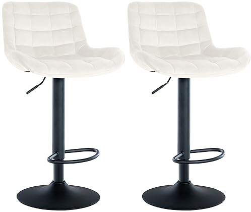 CLP 2er Set Barhocker Tover I Höhenverstellbare Tresenhocker I 360° Drehstühle Mit Rückenlehne Für Tresen Und Theke, Farbe:Creme, Material:Samt