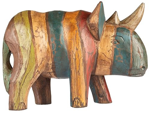 Purity Style - Handgeschnitztes Nashorn aus Holz im rustikalen Stil - Mehrfarbig - Holzskulptur
