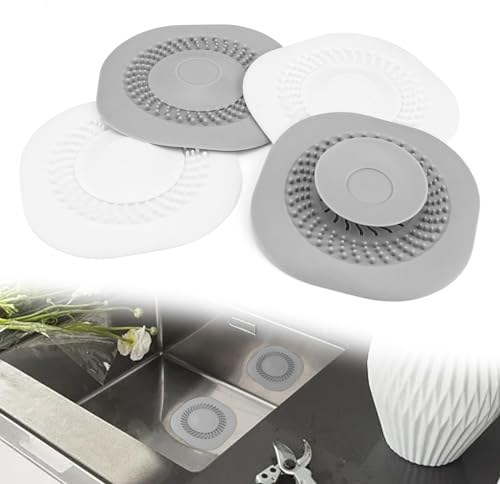 Abflusssieb Silikon, LERANXIN 4 Stück Doppelte Filterung Haarsieb Dusche Pressedesign, Wirbeldesign Anti-Rutsch Stöpsel Badewanne, Geeignet für Küchenspüle, Waschbecken, Badewanne