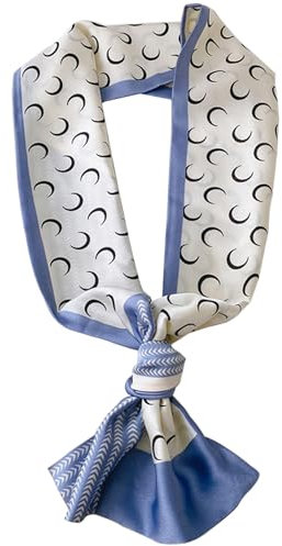 kcctoo Seidenähnliches Kopftuch, Damen, modisch, quadratischer Ausschnitt, Satin-Schal für Tasche, Haarschal, Geschenk, 150 x 15 cm, Y3 Moon Blue 149,9 x 15 cm, 59” x 5.9”/150 x 15cm