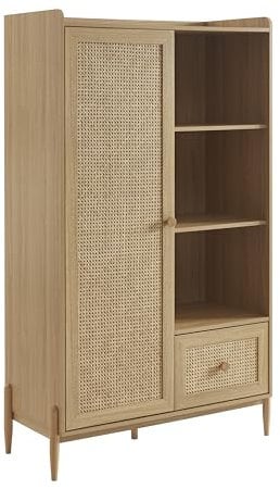BAÏTA - Armoire Pablo Effet Bois et cannage rotin 1 Porte et 1 tiroir
