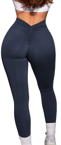 HAWILAND Push up Leggings Damen - Boom Booty Leggings High Waist Scrunch Butt Sportleggins lang für Fitness Yoga Workout #3 Mitternachtsblau L