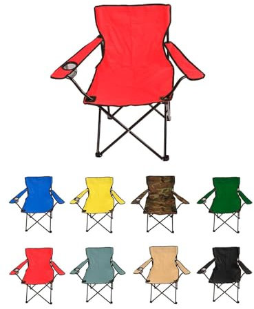 Jardin202 - Silla de Camping Plegable de Acero con Reposabrazos y Funda con Asas- 80x80x50 cm, Resistente al Agua - Ideal para Exterior | Unidad (Roja)
