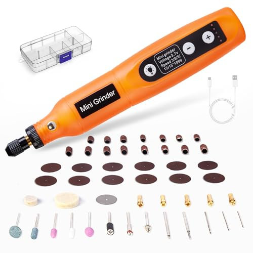 Cordless Mini Rotary Tool Set - 50Pcs Accessories 3.7V 5 Speed 3000rpm to 15000rpm Rotary Tool Kit USB Rechargeable with Light Mini Electric Grinder for DIY Work Engraving Grinding Polishing