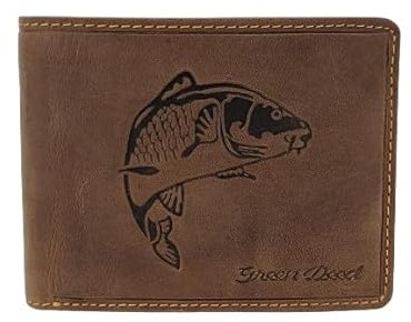 Green Deed - Geldbörse Herren - Geschenk für Naturliebhaber, Angler, Jäger - Geldbeutel Herren - Portemonnaie aus Leder, Braun - Männer Geschenke - mit Motiv Fisch Karpfen