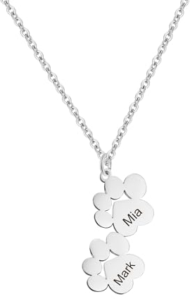 Personalisierte Paw Print Halskette mit Namen, benutzerdefinierte Hund Pfote Halskette S925 Silber/Kupfer Personlized Gravur Name Halskette Tiny Paw Halskette Pet Memorial Schmuck für Tierliebhaber