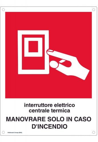 Targa Alluminio Rettangolare - Interruttore elettrico centrale termica - spesso mm.0,5, angoli arrotondati, quattro fori Ø mm.3 biadesivo a retro - Cartelli Soccorso - Segnali Pericolo - Antincendio