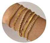 Gamtic 6Pcs Armband Damen Set - 14K Vergoldet Edelstahl Ketten Armbänder Stapelarmbänder Twist Figaro Armkette Verstellbare Wasserdichter Kettenarmband Armband Schmuck für Damen Frauen